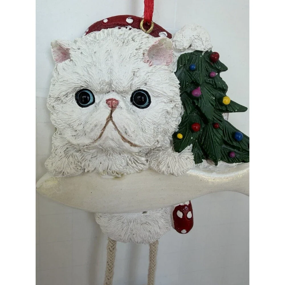 White Persian CAT Dangling Legs Grumpy Christmas Ornament E&S Pets personalize
